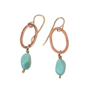 NWT Artisan copper and turquoise Czech glass earrings.